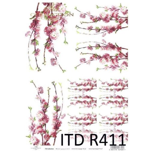 R0411 ITD Rizspapír A/4, 30gr -  Rózsaszín virágágak