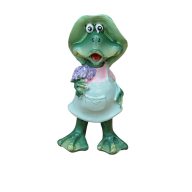 Kerámia békalány virágcsokorral 8cm 045501 – kerti és otthoni dekorációhoz