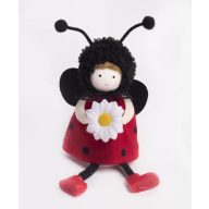 Textil katicalány, fehér virággal, lógólábú 16cm 067772 – kerti és otthoni dekorációhoz