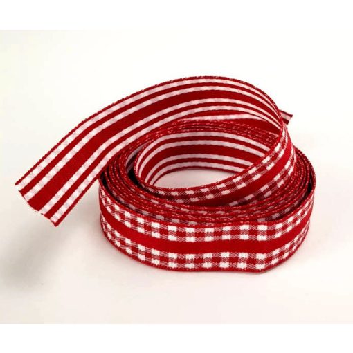 Textilszalag csíkos/kockás 1,5cm*2m - Piros 99019