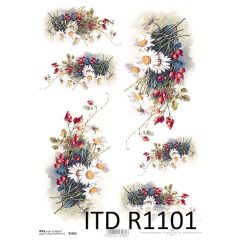 R1101 ITD Rizspapír A/4, 30gr - fehér/ piros csokrok