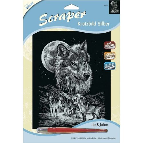 Képkarcoló karctűvel - 20*25cm, ezüst - Farkasok 136017