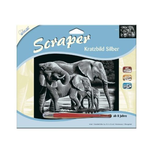 Képkarcoló karctűvel - 20*25cm, ezüst - Elefánt 137001