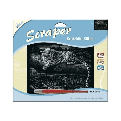Képkarcoló karctűvel - 20*25cm, ezüst - Leopárd 137002