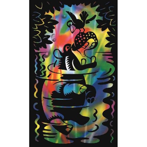 Képkarcoló karctűvel - 11*18cm, szivárvány - Viziló 141004