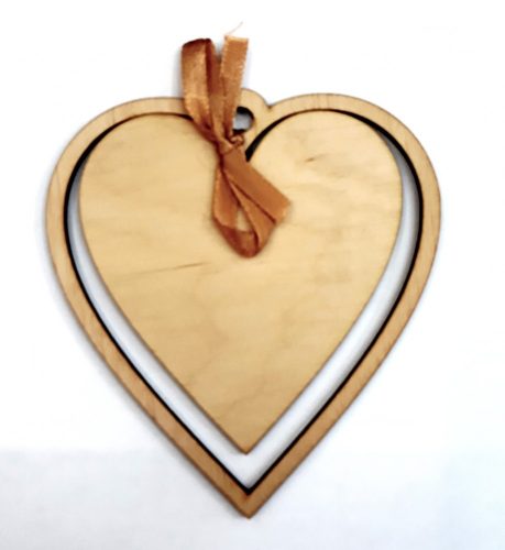 Fa szív masnis, kerettel 12,5*11,5 cm 1844