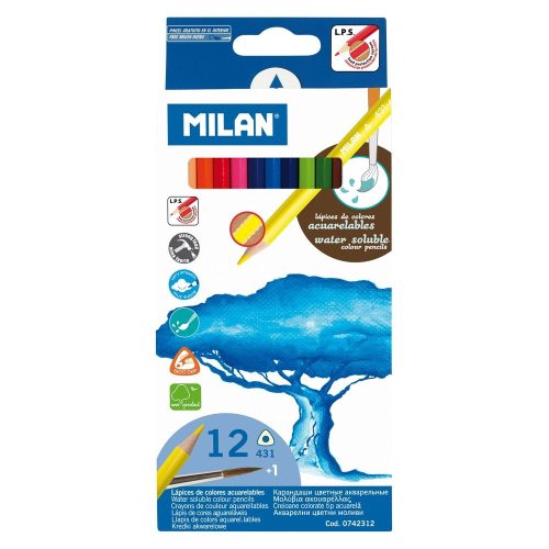 +Színes ceruza készlet 12db-os Milan háromszög+ecset, akvarell F34179K12