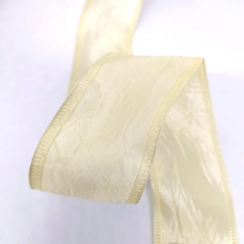 Szaténszalag, tört mintás, drótos 4 cm*1,5 méter, - Krém 40-1035