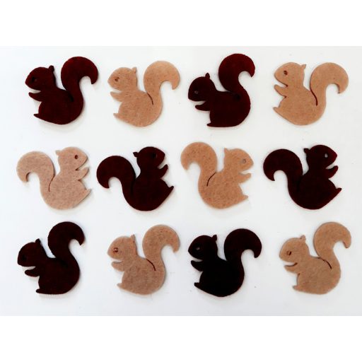 Filcfigura mókusok, mini 12db/cs, kb.3cm 27323 – kreatív dekorációhoz
