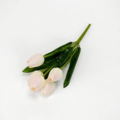   Selyemvirág, szálas - 5 ágú tulipán csokor, halvány rózsaszín 30cm 50-1564HRSZ