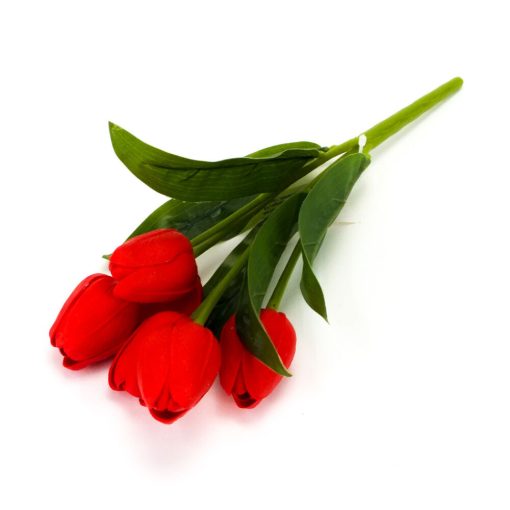 Selyemvirág, szálas - 5 ágú tulipán csokor, piros 30cm 50-1564PIR