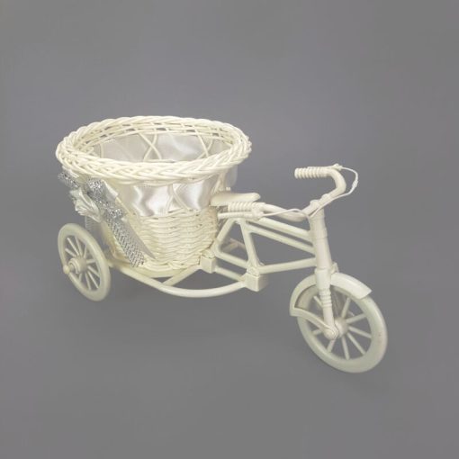 Műanyag tricikli kosárral/ virágtartó, 11*22*10cm, fehér 7565FEH