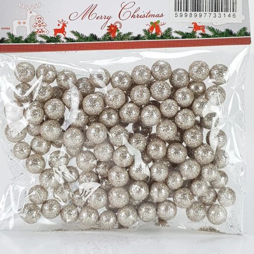 Polisztirol golyó 1cm, kb.50db, csillámos - PEZSGŐ 7909J