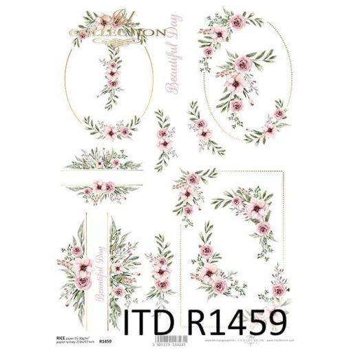 R1459 ITD Rizspapír A/4, 30gr -  Keretes virágminták "Legszebb nap" D