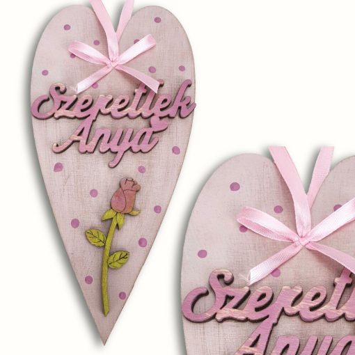 Anyáknapi díszített szív "Szeretlek anya", pink 10*20cm 91033 