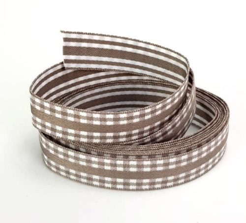 Textilszalag csíkos/kockás 1,5cm*2m - Vintage barna 99011 