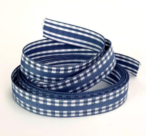 Textilszalag csíkos/kockás 1,5cm*2m - Acélkék 99014