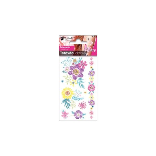 Tetováló matrica 10,5*6cm, glitteres virágok AN16015