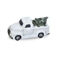 Vintage pick up fenyőfával világítós fehér – koszorúhoz, asztaldíszhez