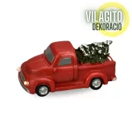 Vintage pick up fenyőfával világítós piros – koszorúhoz, asztaldíszhez