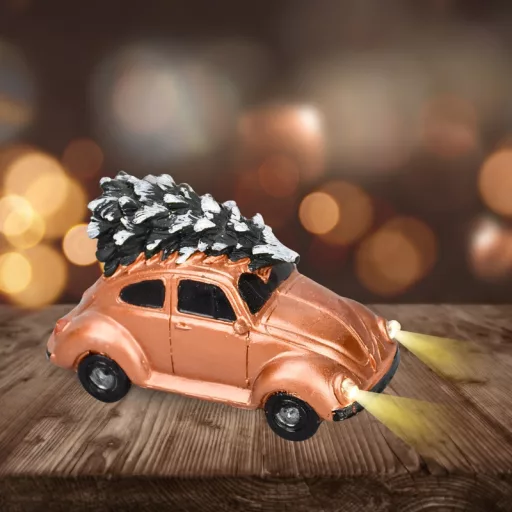 Vintage bogárhátú fenyőfával világítós bronz – koszorúhoz, asztaldíszhez