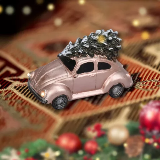 Vintage bogárhátú fenyőfával világítós rózsaarany – koszorúhoz, asztaldíszhez
