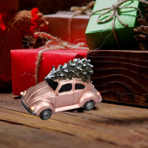 Vintage bogárhátú fenyőfával világítós rózsaarany – koszorúhoz, asztaldíszhez