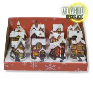 Színes világítós házikó kicsi 12db - OKOS ÁR! – karácsonyi dekorációhoz