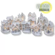 Fehér-ezüst világítós házikó kicsi 1db – karácsonyi dekorációhoz