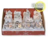 Fehér-ezüst világítós házikó kicsi 12db - OKOS ÁR! – karácsonyi dekorációhoz