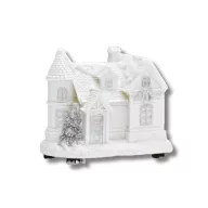 Fehér-ezüstvilágítós házikó közepes – karácsonyi dekorációhoz