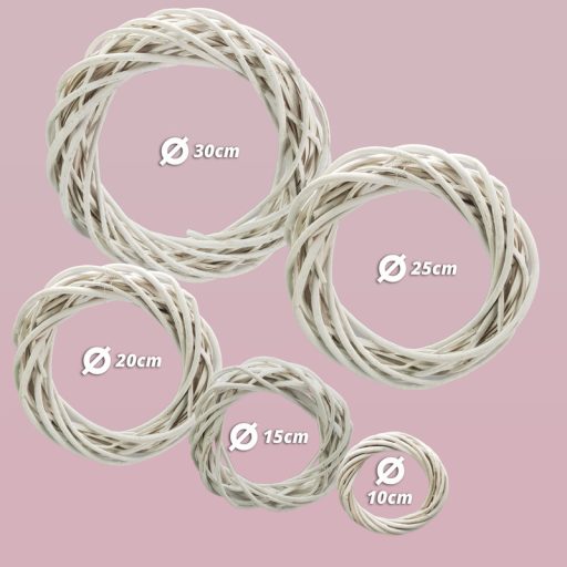 Vessző koszorú fehér 10cm – koszorúkészítéshez – Koszorú alapok, asztal- és ajtódísz kellékek