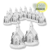 Fehér-ezüst világítós templom kicsi 12db/dob - OKOS ÁR! – karácsonyi dekorációhoz