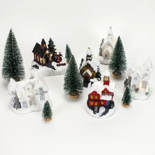 Fehér-ezüst világítós templom kicsi 12db/dob - OKOS ÁR! – karácsonyi dekorációhoz