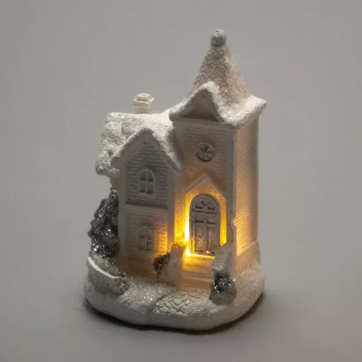 Fehér-ezüst világítós templom kicsi 12db/dob - OKOS ÁR! – karácsonyi dekorációhoz