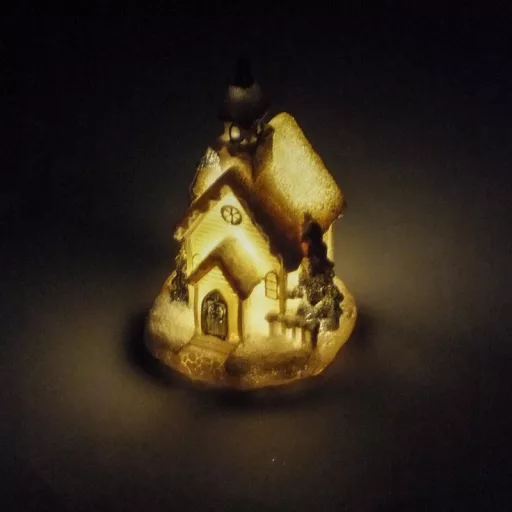 Fehér-ezüst világítós templom kicsi 1db – karácsonyi dekorációhoz