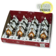 Színes világítós templom kicsi 12db/dob – karácsonyi dekorációhoz