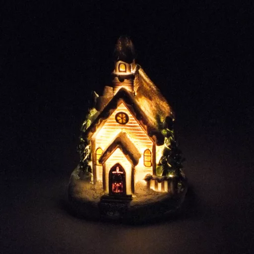 Színes világítós templom kicsi 12db/dob – karácsonyi dekorációhoz