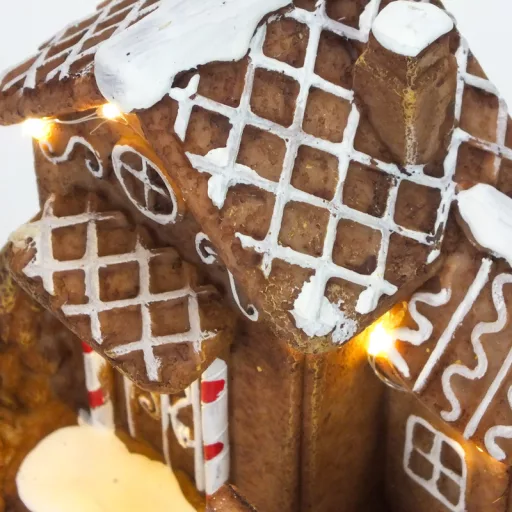 Világítós mézeskalács falu forgós fenyővel – koszorúhoz, asztaldíszhez
