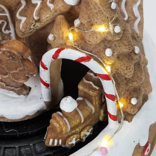 Világítós mézeskalács ház, vonattal – karácsonyi dekorációhoz