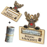 Nyomtatott fa - Karácsonyi pénztartó - rénszarvas 10x11,7cm – karácsonyi dekorációhoz