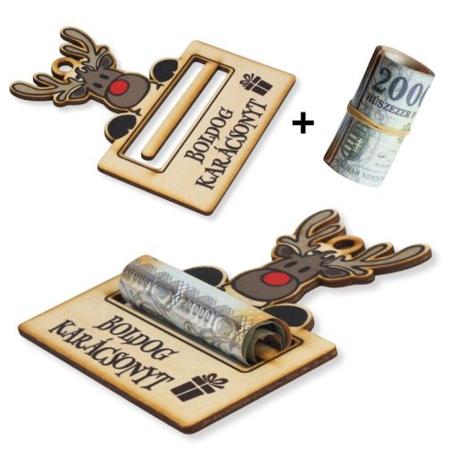 Nyomtatott fa - Karácsonyi pénztartó - rénszarvas 10x11,7cm – karácsonyi dekorációhoz