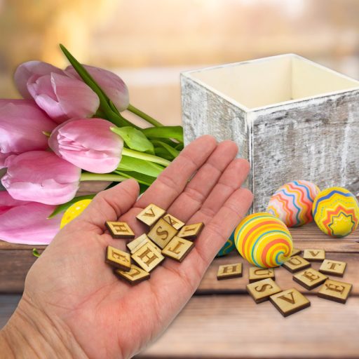 Natúr fa négyzetek - HÚSVÉT felirattal 2szett/csomag – festéshez, dekorációhoz