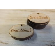 Natúr fa - "Gratulálunk" ovál táblák 2,5x4cm 10db/csomag – esküvői dekorációhoz