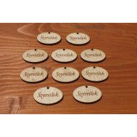 Natúr fa - "Szeretlek" ovál tábla 2,5x4cm 10db/csomag – valentin napi dekorációhoz