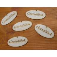 Natúr fa - "Gratulálok" ovál tábla 4x8cm 5db/csomag – esküvői dekorációhoz