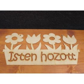   Natúr fa - "Isten hozott" tábla virágládás 50cm