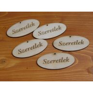 Natúr fa - "Szeretlek" gravírozott ovál táblák 4x8cm 5db/csomag – festéshez, dekorációhoz
