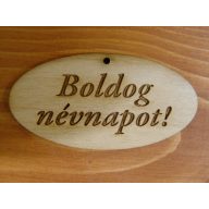 Natúr fa - "Boldog Névnapot" gravírozott ovál táblák 4x8cm 5db/csomag – kreatív dekorációhoz