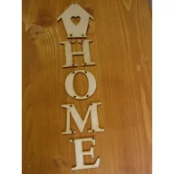 Natúr fa - Akasztós "HOME" felirat házikóval 8x34cm – festéshez, dekorációhoz
